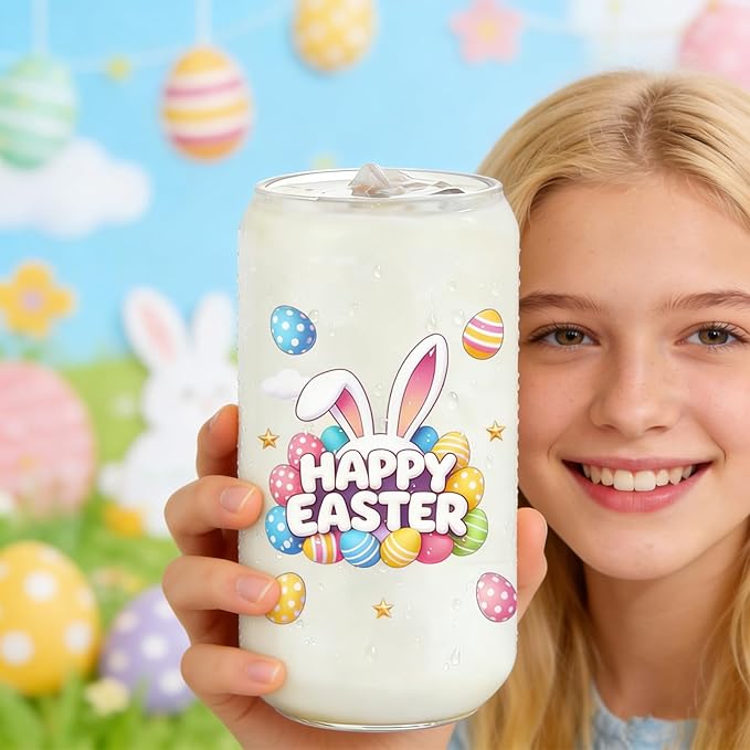 Easter Gifts for Teens Basket Stuffers Bunny Drinking Glasses Cup Coffee Mug with Lid & Straw Spring Easter Gifts for Women