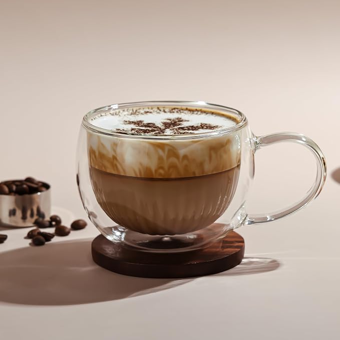 2-Pack Double Wall Borosilicate Glass Cups, Insulated Coffee & Tea Mugs, Heat-Resistant