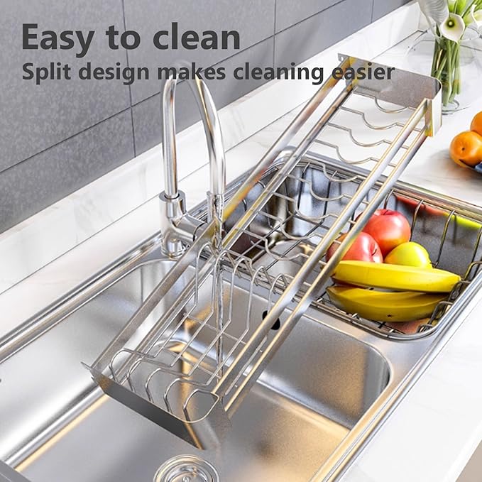 Wall Mounted Kitchen Dish Organizer Rack, 2 Tier Hanging Dish Drying Rack Over Sink, Adjustable Height Bowl Holder, Stainless Steel Storage Shelf for Kitchen Counter (80x30x50 cm / 31.5x11.8x19.7 in)