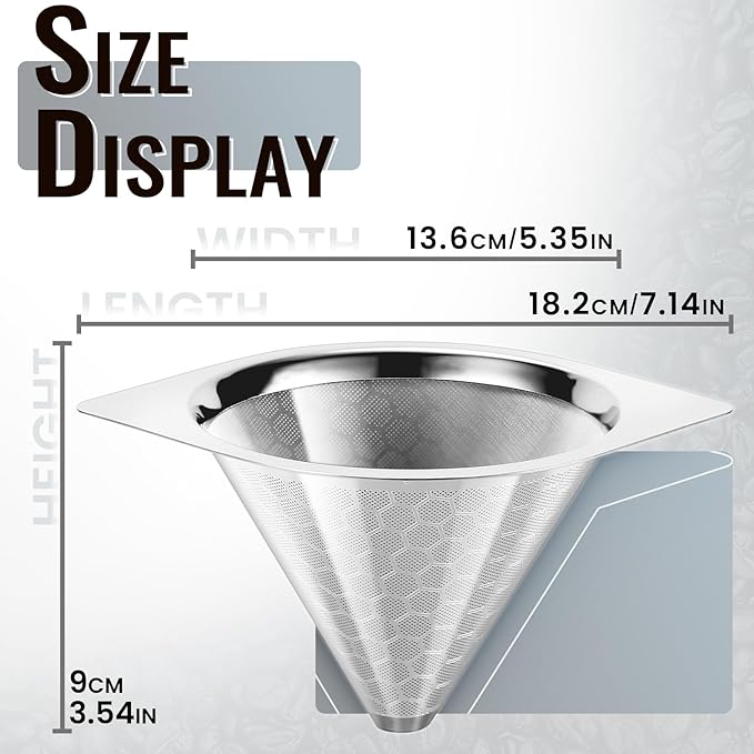 Reusable Stainless Steel Coffee Filter for Chemex 6/8/10 Cup, Bodum & Hario V60, Fine Mesh Paperless Pour Over Coffee Dripper