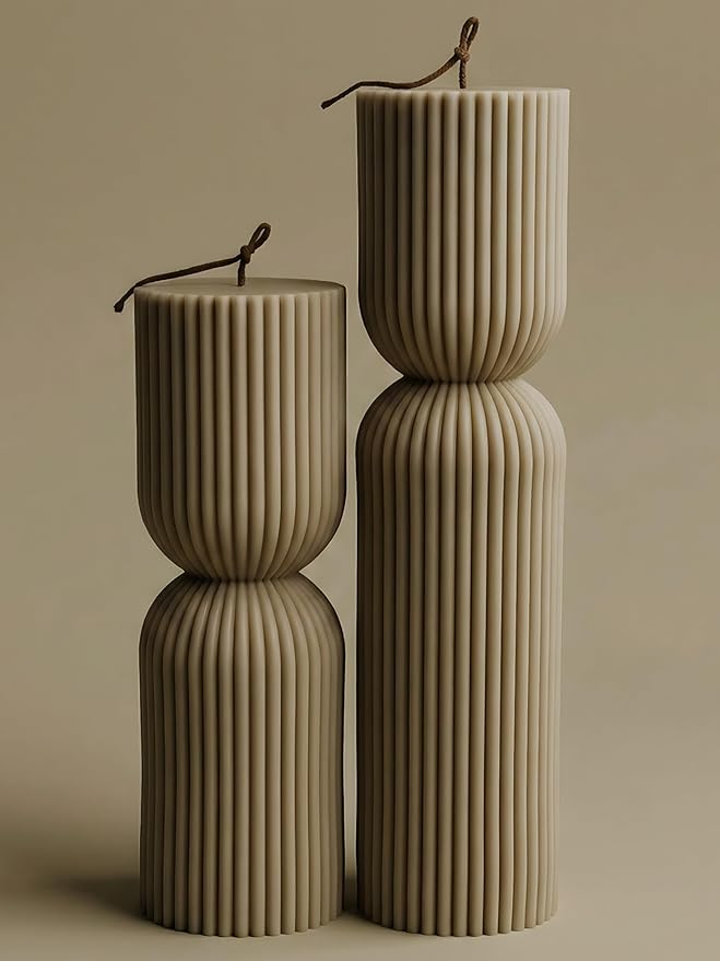LAWA Hourglass Pillar Candle - Large Beautiful Handmade Pillar Scented Soy Wax Candle Elegant Bubble Aesthetic Candle Housewarming Gift Home Room Shelf Decor Idea Olive Beige (Set of 2)
