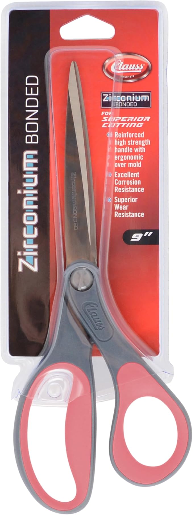 Clauss Industrial Heavy-Duty Zirconium Bonded Scissors, Ergonomic Overmolded Handle, Precision-Ground Blades, 9-Inch