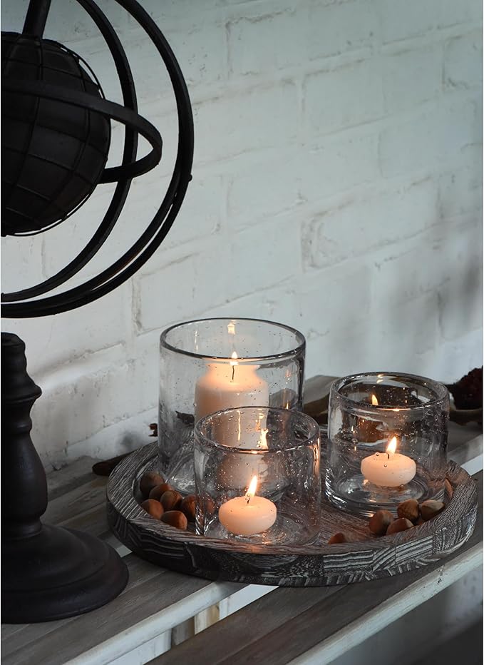 Glass Candle Holder Set 3 Clear Seeded Bubbles Modern Farmhouse Centerpieces Coffee Table Rustic Hurricane Cylinders Pillar Votive Tealight