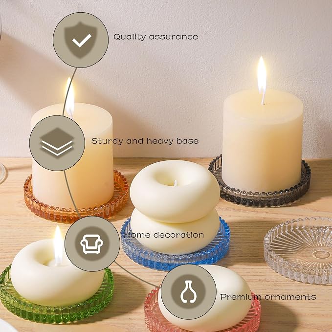 2 Pack Glass Pillar Candle Holders 4 Inch Ribbed Edge Design Decorative Candle Plate with Serrated Edges Crystal Clear Display Stand for Wedding Home Decor Table Centerpieces