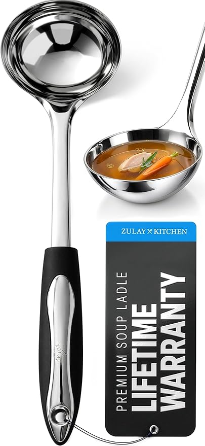 Zulay Kitchen Premium Soup Ladle - 12" Stainless Steel with Non-Slip Silicone Handle