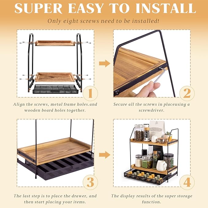Coffee Bar Organizer - 2 Tier Wooden Station for Coffee Bar Accessories, Essentials, and Decor, for K Cup, Nespresso Pods, Coffee Pod Holder for Kitchen Countertop
