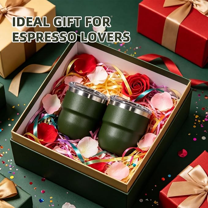 CHLJAR Espresso Cups, 4oz Insulated Espresso Cup Set of 2, Espresso Shot Cups, Stainless Steel Espresso Glasses, Stackable Mini Tumbler, Small Cup for Coffee