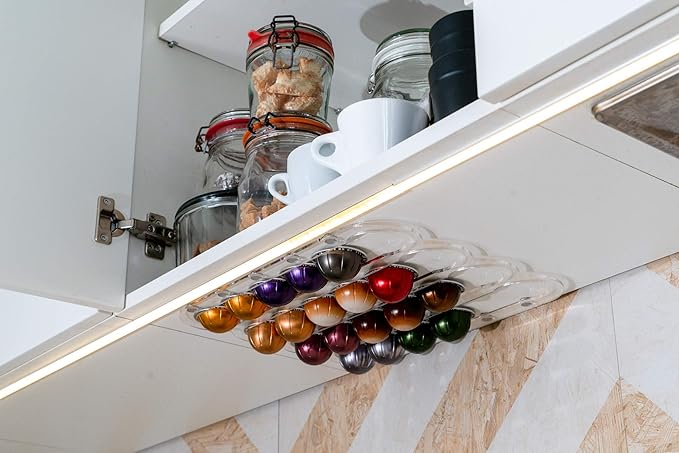 Demi's Home Adhesive Coffee Pod Holder for Nespresso Vertuo Capsules (Measure Before Purchase) - Suitable to be Mounted Inside/Under the Cabinet or on the Wall (Transparent)
