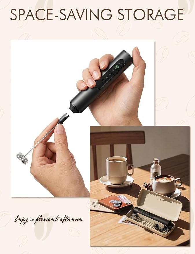 Rechargeable Milk Frother Hanheld 3 Speed, Frother Wand Drink Mixer Handheld Coffee Stirrers Electric Frother for Coffee Mixer Wand with 3 Whisk frother for protein powder-Black