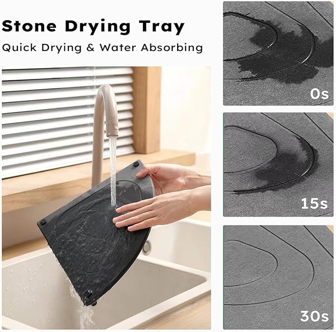 FOWSEEK Stone Drying Tray, Diatomite Instant Dry Sink Organizer for Bathroom Kitchen Counter, Water Absorbing Stone Tray for Sink Sponge Soap Holder Dispenser, Fast Drying Sink Caddy
