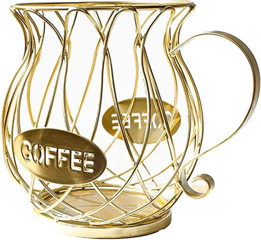 K Cup Holder, Premium Gold Metal Coffee Pod Organizer with Large Capacity for Kitchen Office Home Bar, K Cup Storage for Countertop, Coffee Pod Holder
