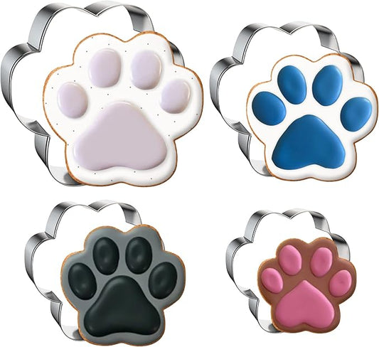 FUSOTO Dog Paw Cookie Cutters Set, Cookie Cutter for Homemade Dog Treat, 4Pcs Stainless Steel Cutters Dog Paw Shape for Cookie Baking, Sandwiches, Biscuits, Fruit, Vegetable