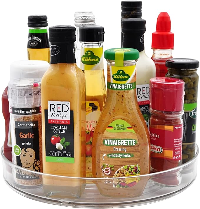 Amolliar Lazy Susan Organizer - 360° Rotating Turntable Organizer for Kitchen, Fridge, Pantry, Countertop, Under Sink & Bathroom, Spice Condiment Organizer Space-Saving Storage Tray 1 Pack, 11" Clear