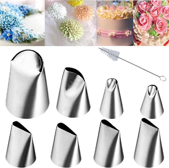 9 Pcs Rose Flower Piping Tips Set, Stainless steelchrysanthemum nozzle, Petal Icing Tips with, DIY Icing Nozzle Tool for Cupcakes