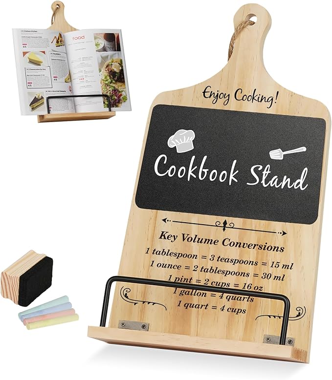 Cookbook Stand with Chalkboard Eraser, Mother Day Birthday Gifts for Women Mom Wife Grandma, Kitchen Baking Gifts for Woman, Recipe Book Holder Stand, Present Birthday Gift Ideas, Cookbook Holder