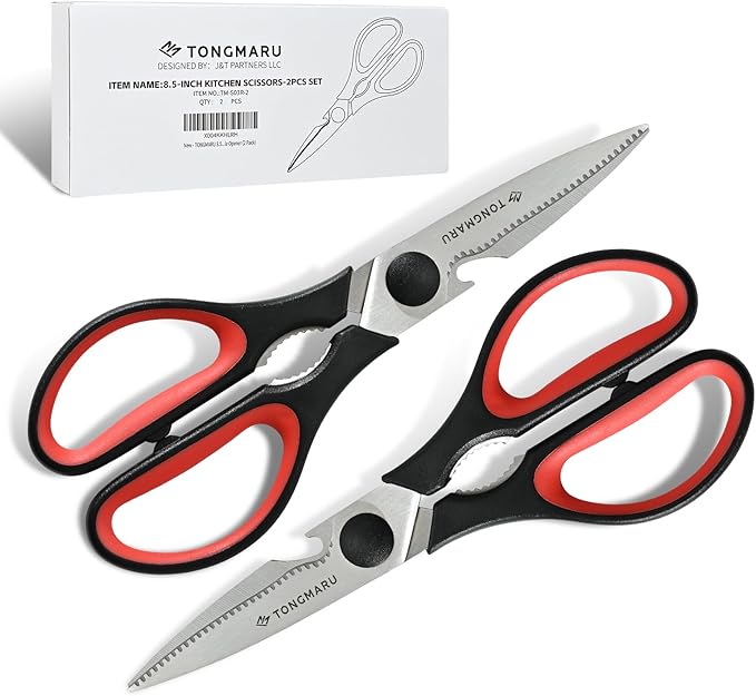 Kitchen Cooking Shears Heavy Duty Kitchen Scissor with, Detachable, All Purpose Scissors, Dishwasher Safe Scissors, Serrated Blades, Nutcracker and Bottle Opener function included (2 Pack)