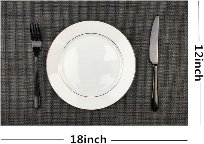 WAZAIGUR Placemats,Easy to Clean Crisscross Woven Vinyl Place Mats Durable Non-Slip Heat Resistant Table Mats,Placemats for Kitchen Table Set of 6,Grey