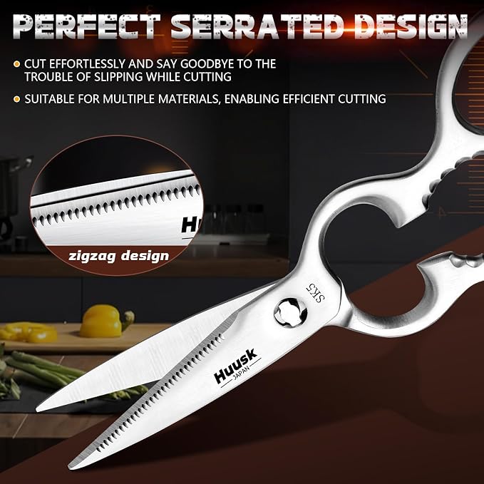 Huusk Kitchen Scissors All Purpose - Christmas Gift for Men and Women - Silver Kitchen Shears for Vegetables and Meat - Detachable Scissors for Thorough Cleaning