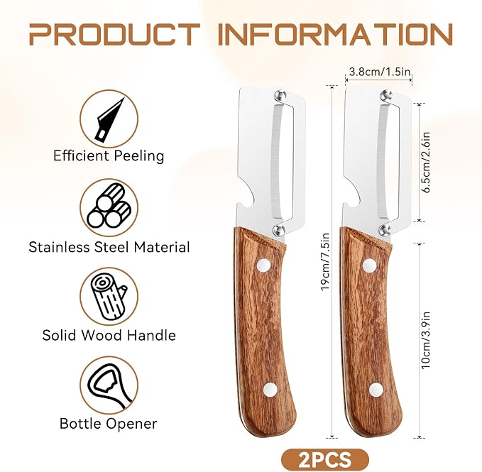 2-in-1 Premium Vegetable Peeler with Wooden Handle and Bottle Opener, Multifunctional Stainless Steel Kitchen Tool for Fruit Apple Potato Pumpkin Papaya