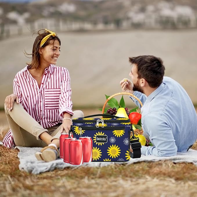 BEIMILY Lunch Box for Men/Women,Small Insulated Lunch Bag,Reusable LunchBox for work Picnic Hiking Beach,Leakproof Soft Cooler Tote Bag Organizer with Adjustable Shoulder Strap for Adults(sunflower)