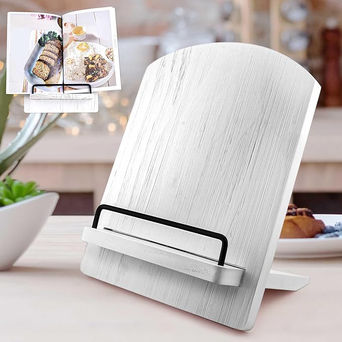 Cookbook Stand Recipe Book Holder: Vintage Cutting Board Style Cookbook Stand - Adjustable Display Stand as Kitchen Counter Decor - Recipe Book Holder for Counter