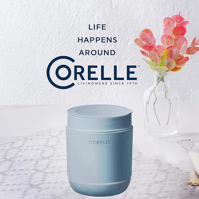 Corelle Stoneware 4-Pc Tumbler Set of 2 with Lids, Handcrafted Artisanal Travel Mug, Solid Glaze Stoneware, 13-1/2-Oz Travel Coffee Mug Set, Oatmeal