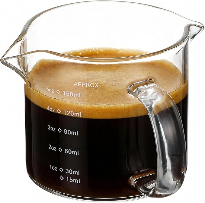 Yardwe 5oz Espresso Measuring Cup with Handle, Double Spouts Shot Glasses for Coffee Accessories and Measuring Milk Frother Pitcher