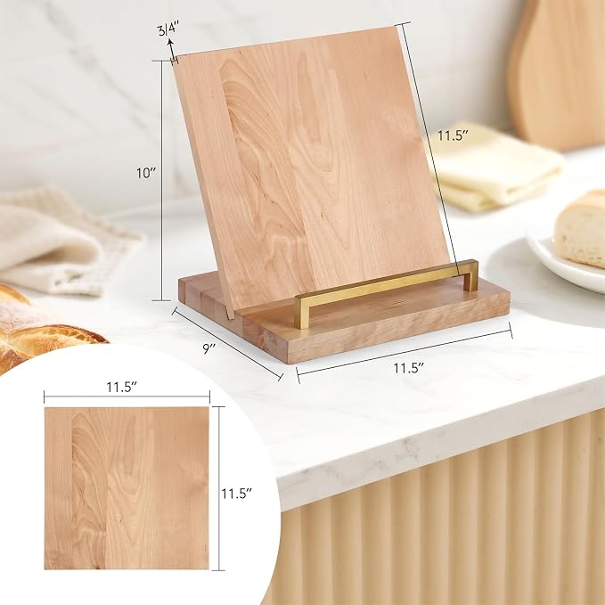 Cookbook Stand with Removable Cutting Board – Adjustable Recipe Book Holder, Charcuterie Board & Kitchen Serving Tray, Kitchen Counte Decor (Gold)
