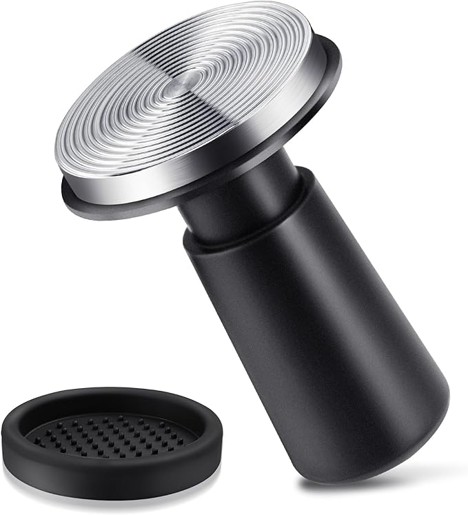 Espresso Coffee Tamper with Calibrated Spring-loaded 25lb / 30lbs Replacement Springs Ripple Base Black Premium Barista Tool Anodized Aluminum (58mm)