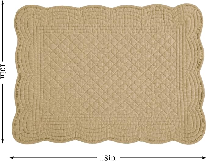 HOMBYS Quilted Placemats Set of 6 Washable-13x18 inches Rectangular Placemats for Kitchen Table-100% Cotton Fabric Rectangular Table Mats, (Dark Brown)