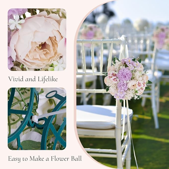 Flower Balls Centerpieces for Tables: 4 PCS Purple Flowers for Centerpieces Floral Arrangements Centerpiece for Wedding Party Celebration Home