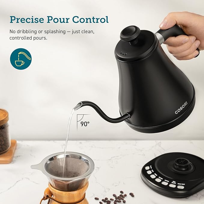 COSORI Electric Gooseneck Kettle with 5 Variable Presets, Pour Over & Coffee Kettle, 1.7L/1500W, Stainless Steel Inner Lid & Filter