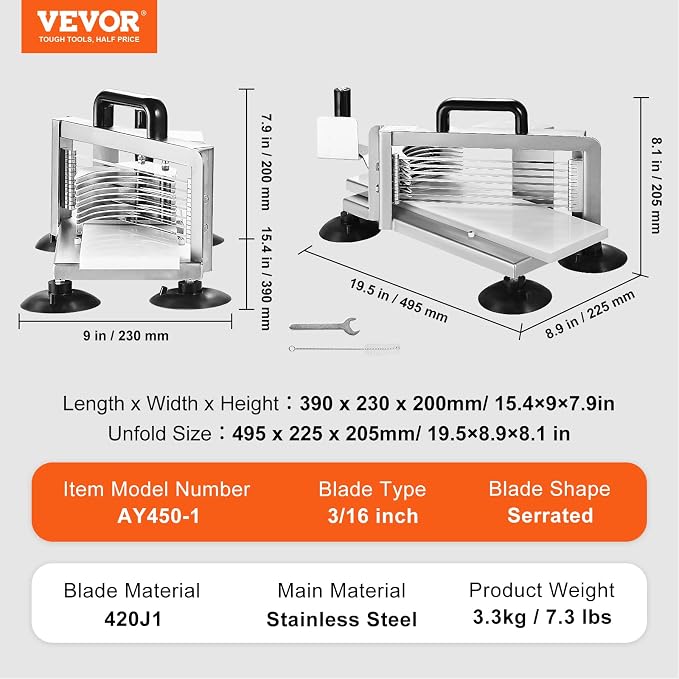 VEVOR Commercial Tomato Slicer, 3/16 inch Tomato Cutter Slicer, Stainless Steel Heavy Duty Tomato Slicer Machine, Manual Tomato Slicer with Non-slip Feet, for Cutting Tomatoes, Cucumbers, Bananas