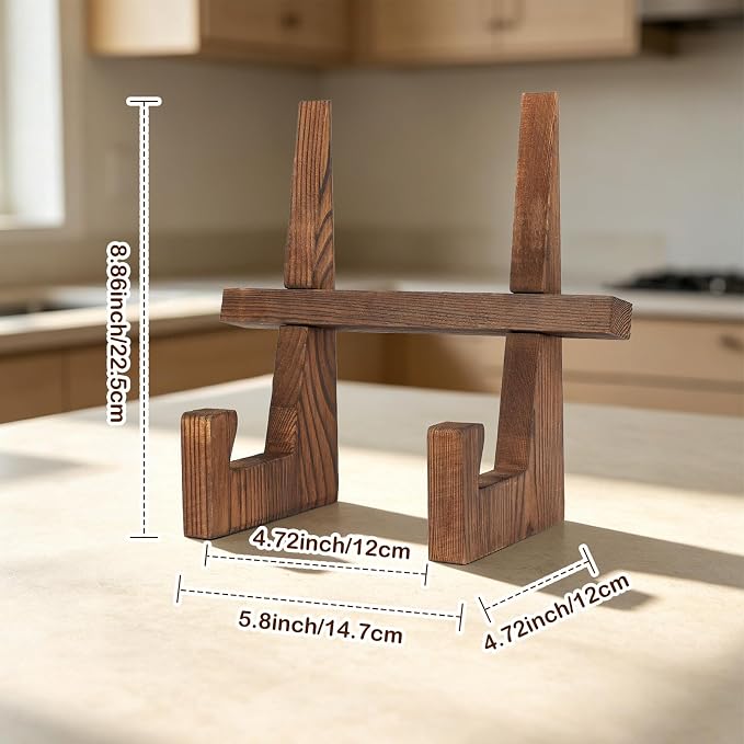 comfoyar Cookbook Stand for Kitchen Counter, Wooden Recipe Cook Book Holder, Rustic Brown Plate Display Stand, Picture Frame Holder for Dish Photo Plaque, Decorative Table Top Easels