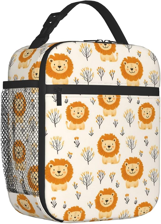 Reusable Cute Lion Lunch Box for Kids Girls Boys Women Adult, Insulated Tree Woodland Lunch Bag,Polyester Cooler Handbags Case for School Picnic Work Travel Beach or Hiking