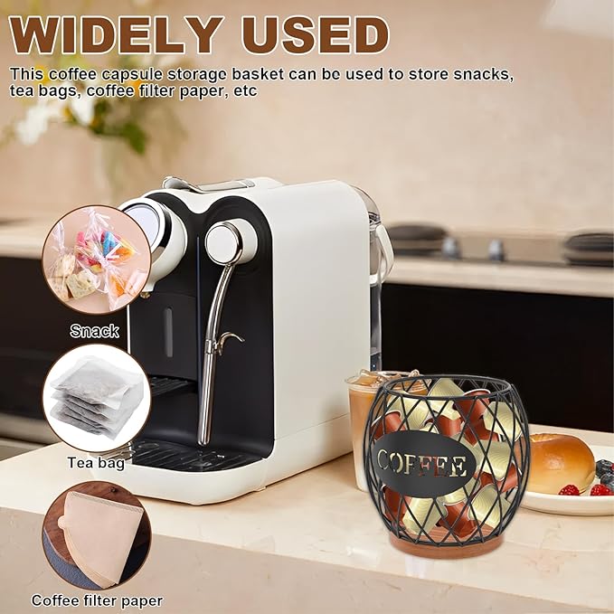 Coffee Pod Holder Organizer, 35Pcs Large Capacity Cup Storage Basket, Coffee Pod Basket for Kitchen Office Desktop, Espresso Pods Storage for Kitchen Counter, Rust Resistant(Black)