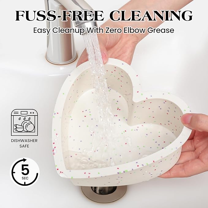 8 Inch Heart Shaped Silicone Cake Pans Set of 3, Large Nonstick Heart Baking Molds for Oven and Air Fryer, Food Grade Easy Release Heart Pan for Birthday Wedding Gift (Cream)