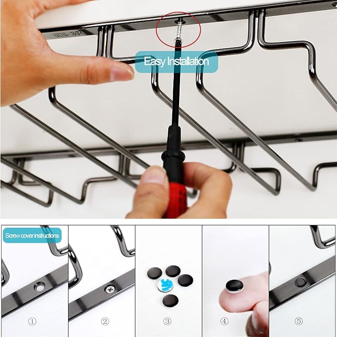 Wine Glass Rack, Under Cabinet Stemware Storage Racks Hanging Wine Glasses Holder, Wrought Iron Metal Stainless Steel Glass Holder Storage Rack Hanger for kitchen bar (Size : 34.5x22.5x5.5cm)