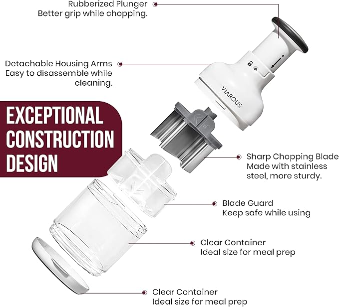 Manual Vegetable Chopper, Food Slicer, Garlic Chopper, Best for Vegetables Salads, Onion, Fruits, And Nuts. Dishwasher-safe, White, Easy to Clean