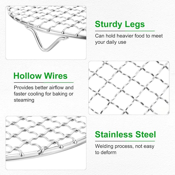 M METERXITY 2 Pack Wire Cooling Racks for Baking with Legs, Round Stainless Steel Cooling Racks for Cooking Baking Steaming BBQ, Dishwasher Safe [10.63'' x 2.6'', Free Cleaning Brush]