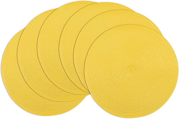 Winknowl Round Braided Placemats Set of 6 Washable Woven Heat Resistant Table Mats for Kitchen Dining Tables 15 inch Round Place Mats (Yellow,6pcs)