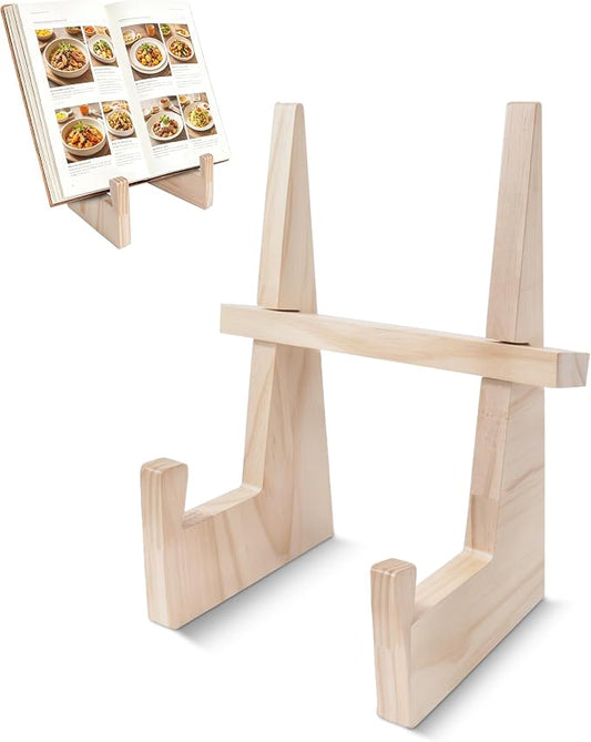 Cookbook Stand for Kitchen, Wooden Cookbook Holder, Rustic Cook Book Holder Stand with Natural Wooden Grains, Recipe Book Holder for Kitchen Counter Gift for Home Chefs Cook Lovers