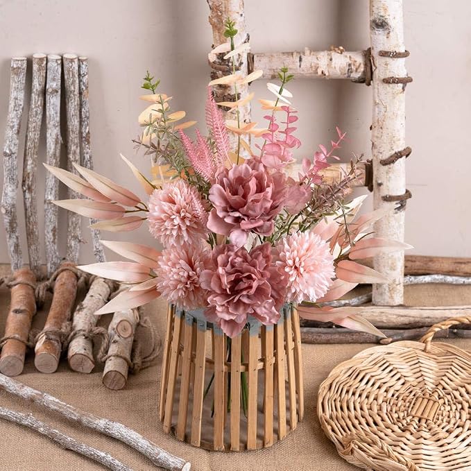 KIRIFLY Artificial Fake Flowers Plants Silk Flower Arrangements Wedding Bouquets Decorations Plastic Floral Table Centerpieces for Home Kitchen Garden Party Décor (Blush)