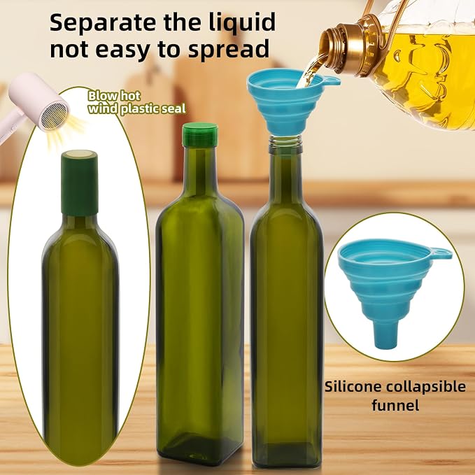2Pcs 25 oz Olive Oil Dispenser Bottle,750 ml Glass Oil and Vinegar Dispenser Set with Pourers and Funnel ，Oil Bottles for Kitchen Large capacity oil bottles (Green 2pcs)