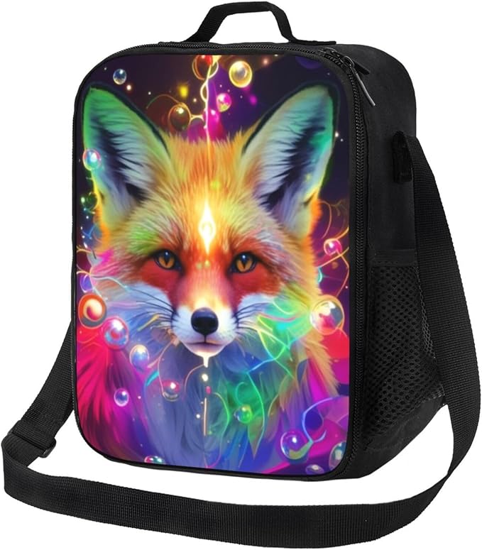 Insulated Lunch Bag, Reusable Portable Lunch Box With Shoulder Strap, Fox Lunch Bag, Funny Cute Bento Lunchbox Cooler Thermal Meal Tote Kit