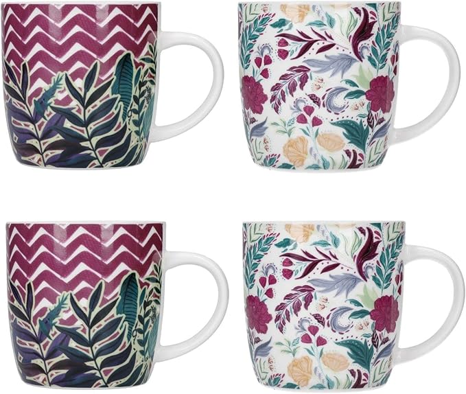 KitchenCraft KCMBAREXFL4PC Coffee Mug Set, Porcelain