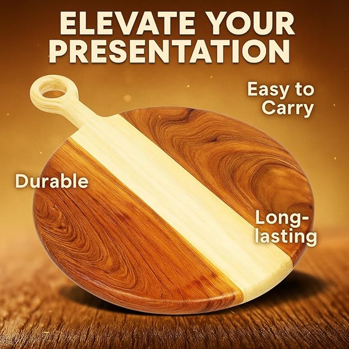 Cutting Board For Kitchen, Durable Wood Cutting Board with Handle Ideal for Chopping Vegetables, Fruits, Decorative Wooden Serving Board for Kitchen and Dining Room: 17.5"x12"