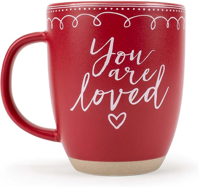 Elanze Designs Loved Raw Clay Bottom Red 16 ounce Ceramic Christmas Coffee Mugs Set of 4