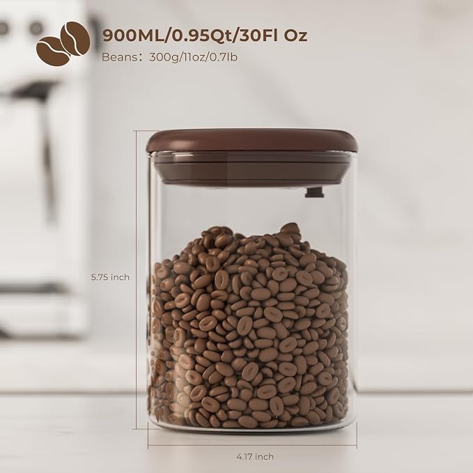 Clear Glass Coffee Canisters 2-Pack 22OZ (11OZ Each) with One-Way Valves - Airtight Jars for Pantry Organization - Bulk Storage for Coffee Beans, Cereal, Sugar, Countertop Kitchen Canisters