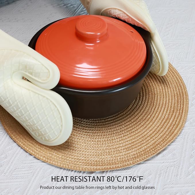 Winknowl Round Braided Placemats Set of 8 Washable Woven Heat Resistant Table Mats for Kitchen Dining Tables 15 inch Round Place Mats (Camel,8pcs)